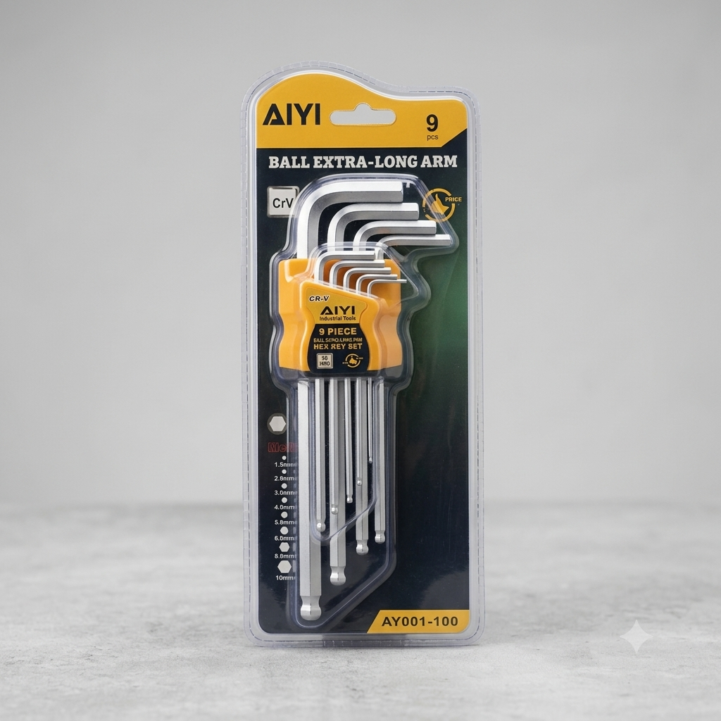9 Piece Extra Long Ball End Allen/Hex Key Set